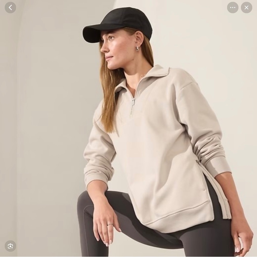 NWT Athleta Cozy Karma 1/2 zip Sweatshirt color Abalone size Large